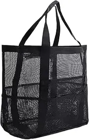 [homfanseec] Mesh Beach Bag,Large Beach Tote Bag for Family, Lightweight Foldable Mesh Beach Tote Bag, 42cm x 22cm x 38cm, 9 Pockets, Storage for Beach, Pool, Picnic, Camping