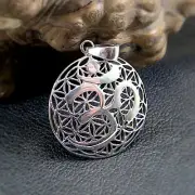 Solid 925 Sterling Silver OM/OHM Flower of Life Yoga Meditation Geometry Pendant