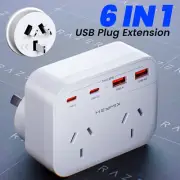 HEYMIX Double Adapter 6-in-1 Power Outlet with 2 USB-C & 2 USB A Extension Board