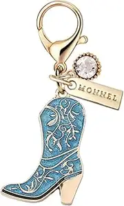 [Monnel] MC554 Little Cowboy Boot Lobster Clasp Charm for Women with Velvet Bag (Blue,1 Piece)