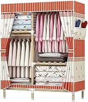 Canvas Wardrobe, Fabric Wardrobe, Portable Wardrobe Shelves for Bedroom, Clothes Closet Storage Organizer with Hanging Rail and Side Pockets,A-100x45x155cm