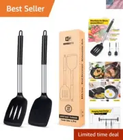 Versatile 2-Piece Silicone Slotted Spatula Set - Ideal for Fish, Pancakes & Eggs