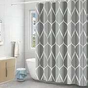 GERUIKE Shower Curtain 180 x 200 cm Waterproof Textile Shower Curtain Washable with 12 Shower Curtain Rings Polyester Shower Curtain with Weight Bottom, Multicoloured Waves Grey Ombre Shower Curtain