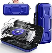 FYOUNG PS Portal Accessories Bundle: Hard Shell Carrying Case, Clear Cover Case, Tempered Glass Screen Protector, Blue
