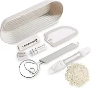 Breadsmart - Artisan Bread Baking Tool Set - 5-Piece Kit - Includes Lame with 10 Replacement Blades, Danish Dough Whisk, Proofing Banneton with Reusable Liner, Bench Scraper and Recipe Guide Artisan Baking Set Gray