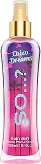 So...? Summer Escapes Ibiza Dreams Body Mist – 200ml Fragrance Spray – Fruity-Floral Scent with Red Apple, Raspberry, Pear, Violet, Peony, Orchid, Sandalwood, and Musk – Long-Lasting and Refreshing – Cruelty-Free & Vegan