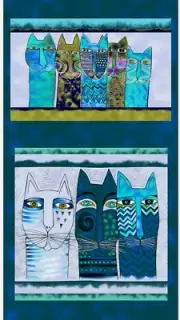 FELINE FROLIC QUILT PANEL * NEW * FREE POST * MODERN CAT POSES * TURQUOISE *
