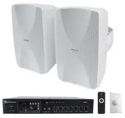Rockville Commercial Amplifier+(2) White 6.5" 4-Way Swivel Speakers+Wall Control