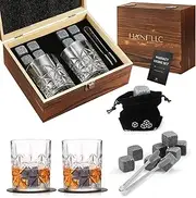 Whiskey Stones Glass Gift Set of 2, Unique Anniversary or Birthday Gift Ideas for Him - Boyfriend, Husband, Dad, Grandpa - 8 Granite Chilling Stones