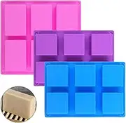 1 Pcs Rectangle & 2 Pcs Square Silicone Soap Molds, SENHAI 6-Cavity Cake Loaf Baking Pans, Chocolate Candy Ice Cube Trays Handmade DIY - Pink, Blue, Purple