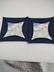 6120 set of 2 polar bears with snow balls Coasters/Mug Mats heavy wt denim.
