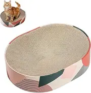 Mumoo Bear Cat Scratcher Cardboard Bed Lounge Couch for Indoor Cats Oval Shape 17"x13", Kitty Cat Scratching Pad Recycle Corrugate Scratcher Long Lasting Furniture
