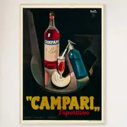 Galrie Campari L'aperitivo Vintage Framed Advertising Poster for Home and Bar Decor, Wood Frame, 50 x 70cm (20 x 28inch)