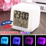 7 Colors Changing Clock Cube Digital Alarm Clock LED Night Light Thermometer AU