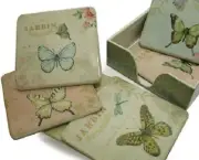 MAISON JOLIE PAPILLON BUTTERFLY CERAMIC COASTERS SET IN BOX