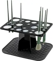 DODAMOUR Makeup Brushes Drying Rack with Mat, 28 Holes Acrylic Brush Holder Stand Tree Tray, Folding Makeup Brush Holder