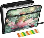 Lotus Pond Frog Crown Small Accordion Folder A4 Letter Size Expandable File Folder with Zipper & Labels