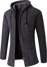 [Generic] Men's Full Zip Lined Cardigan Hoodies Zip up Men Hoodie Winter Knit Sweater Regular Fit Sweater Thick Hooded Coat