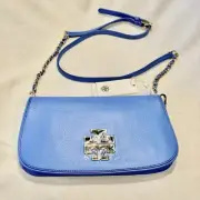 TORY BURCH Pebbled Leather Crossbody Bag Clutch Chain Strap Blue Dusk NWT