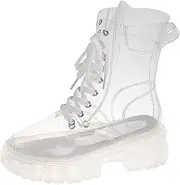 [PIURUF] Rain Boots Women Fashion Pu Transparent Platform Boots Waterproof Ankle Boots Feminine Clear Heel Short Boots Sexy Female Rain Shoes Rain Boots Womens (Color : Clear, Size : 38)