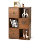 6-Cube Bookcase Display Shlef Bookshelf 3 Storage Drawers Organizer White/Rustic