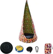 Children's Swing Hammock Swing Chair Children's Rope Suspension Sensory Seat Outdoor Courtyard with Inflatable Cushion Including All Accessories,Colorful Square