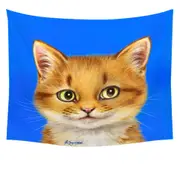 Handsome Ginger Cat over Blue Tapestry