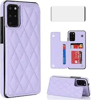 [Asuwish] Phone Case for Samsung Galaxy S20 Plus S20+ 5G Wallet Cover with Tempered Glass Screen Protector and Leather RFID Card Holder Stand Cell S20+5G S20plus 20S + S2O S 20 20+ G5 Women Men Purple