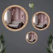 Wall Mounted Mirror Set Of 3 Wooden Frame Vintage Home Decor Wall Hanging Mirror