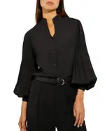 Misook Pleated Balloon Sleeve Blouse