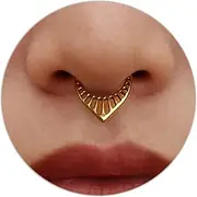 [MissNity] 16G 8mm Teardrop Hinged Septum Rings Hollowed-out V Shaped Septum Clicker Daith Hoop Cartilage Earring Piercing Jewelry in 316L Stainless Steel, Gold