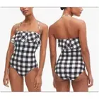 Kate Spade New York Ruffle One-Piece Swimsuit Checkered Black Medium NWT $165