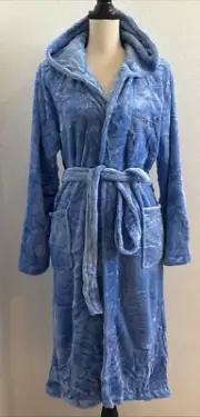RONGTAI Womens Robes Plush Fleece Hooded Bathrobe Blue Size Medium