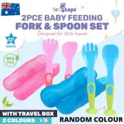 Set Baby Spoon&Fork Toddler Utensils Self Feeding Training Cutlery Case BPA FREE