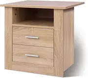 ALFORDSON Bedside Table 2-Drawer Nightstand Cabinet 52 x 40 x 54 cm Wooden Storage Side Chest Orangiser Cabinet, Sofa Side End Tables for Hallway, Bedroom and Living Room (Aurel Oak)