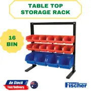 16 BIN TABLE TOP STORAGE RACK WITH MAGNETIC STRIP HOLDER