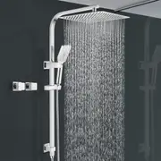 ACA Square 12'' Shower Head 3-Mode Handheld Gooseneck Arm Diverter Set With Cubic Taps