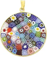 GlassOfVenice Murano Glass Millefiori Pendant in Gold-Plated Frame 1-1/4"