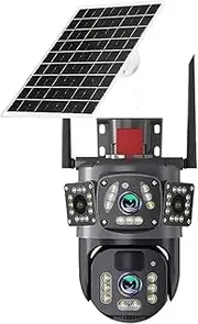 WiFi Solar Closed-Circuit Television,CCTV,4G SIM Solar Camera,4K Dual Lens,Outdoor Security Network Camera(4G Camera 64GB)