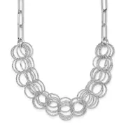 Sterling Silver Rhodium-Plated Polished/Textured Circles Necklace