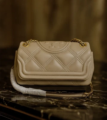 NEW Tory Burch Soft Fleming Oryx Soft Taupe Leather MINI Convertible Bag AUTH