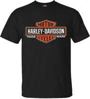 Unbrand Harley-davidson Men's Elongated Orange Bar & Shield Black T-shirt 30290285 XL