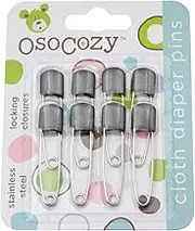 OsoCozy Black Diaper Pins - Sturdy, Stainless Steel with Safe Locking Closures - 8 Pins per Pack