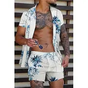 Men's Coconut Tree Tropical Plants 2pcs Shirts Sets Summer Hawaiian Shirt Short Sleeve Short Pants Turndown Tropical Fashion Hawaiian Street Casual Holiday Pri