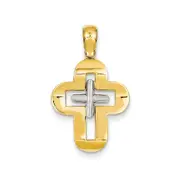 14k Two-tone Gold Solid Cross Pendant