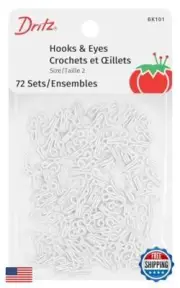 Dritz Hooks and Eyes White Fasteners, Size 2, 72 Sets