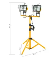 Twin Head Tripod Adjustable Work Light Corded Two Halogen Water Resistant 1000W