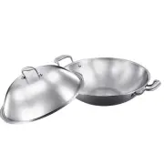 NNEAGS 3-Ply 42cm Stainless Steel Double Handle Wok Frying Fry Pan Skillet with