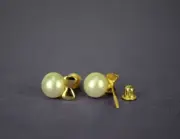 14K Yellow and White Gold Bow Tie Freshwater Pearl CZ Stud Earring
