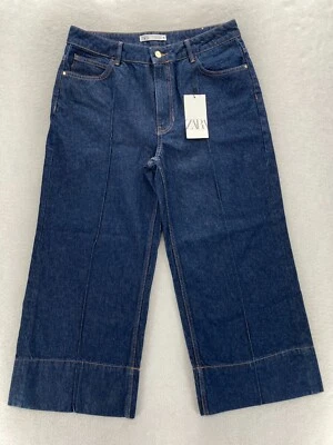 Zara Baggy Wide Leg Cropped Jeans Women's 10 Blue Denim High Rise Festival Y2K